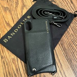 EMMA Pebble Leather Crossbody Bandolier in Black/Pewter